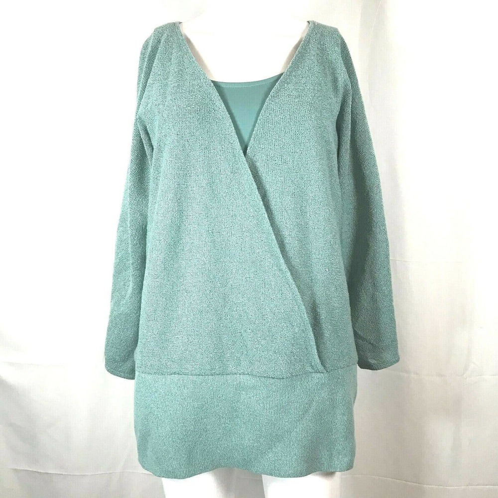 Soft By Avenue Sweater Set Womens 18 20 Teal Knit Surplice Pullover Top & Tank